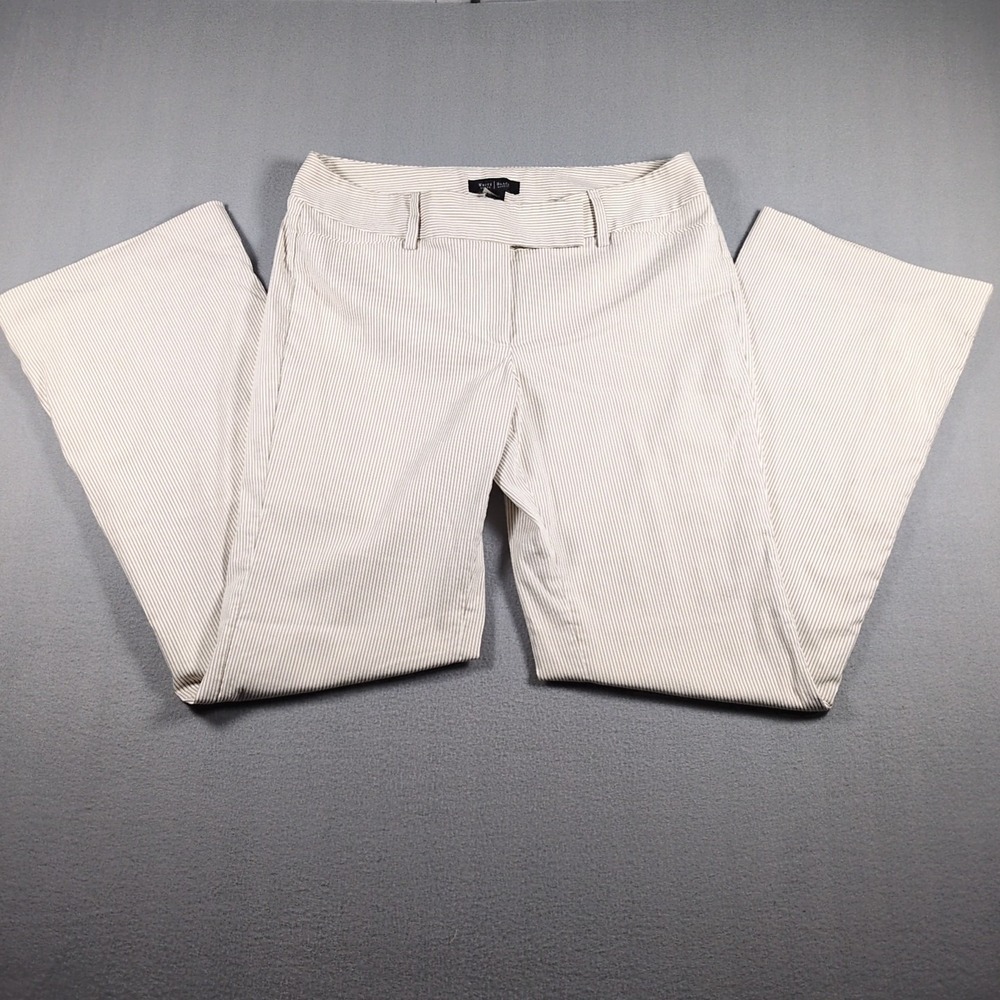 White House Black Market Legacy Modern Boot SZ 10 White Tan Stripe Dress Pant